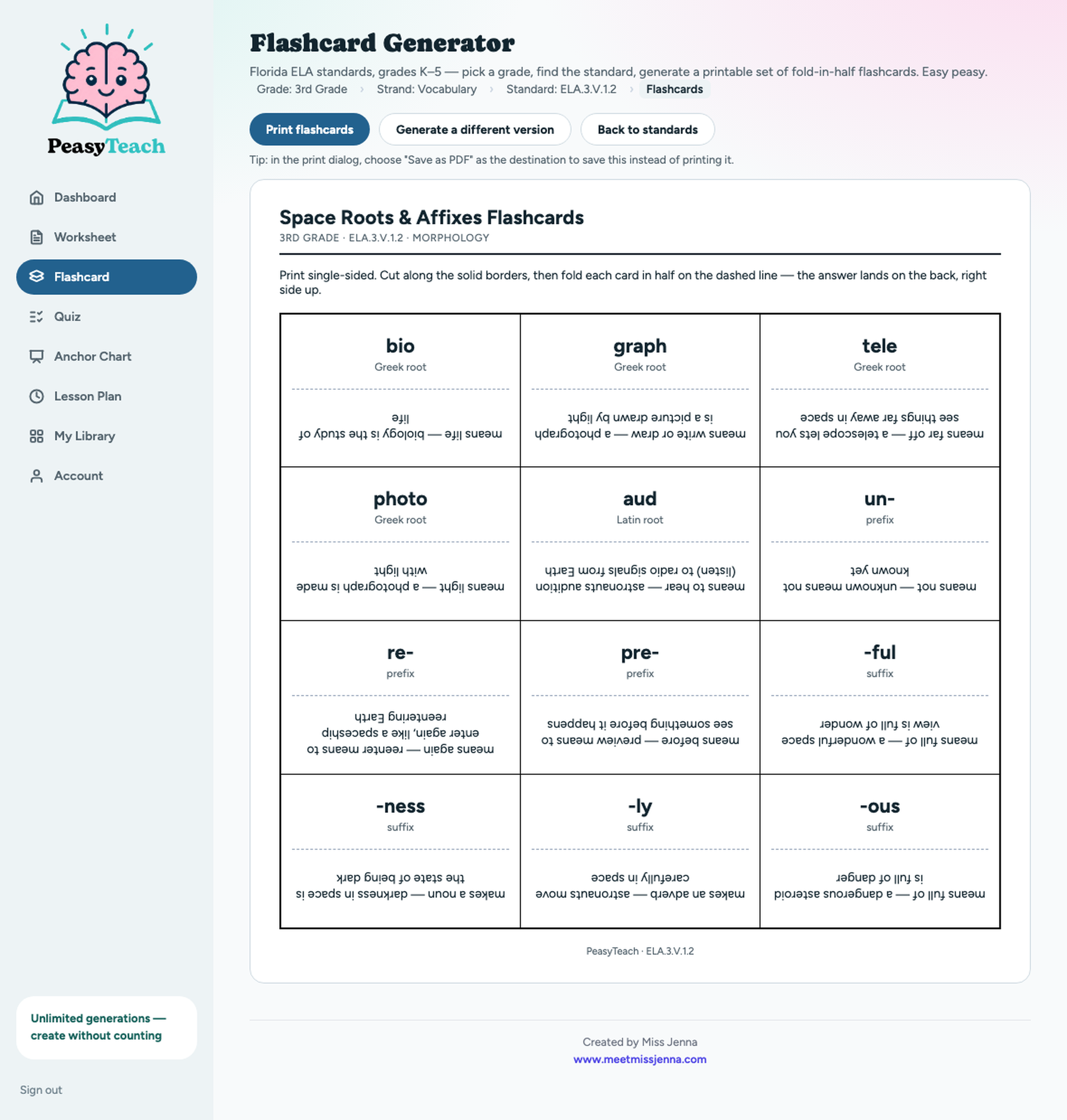 Sample flashcards