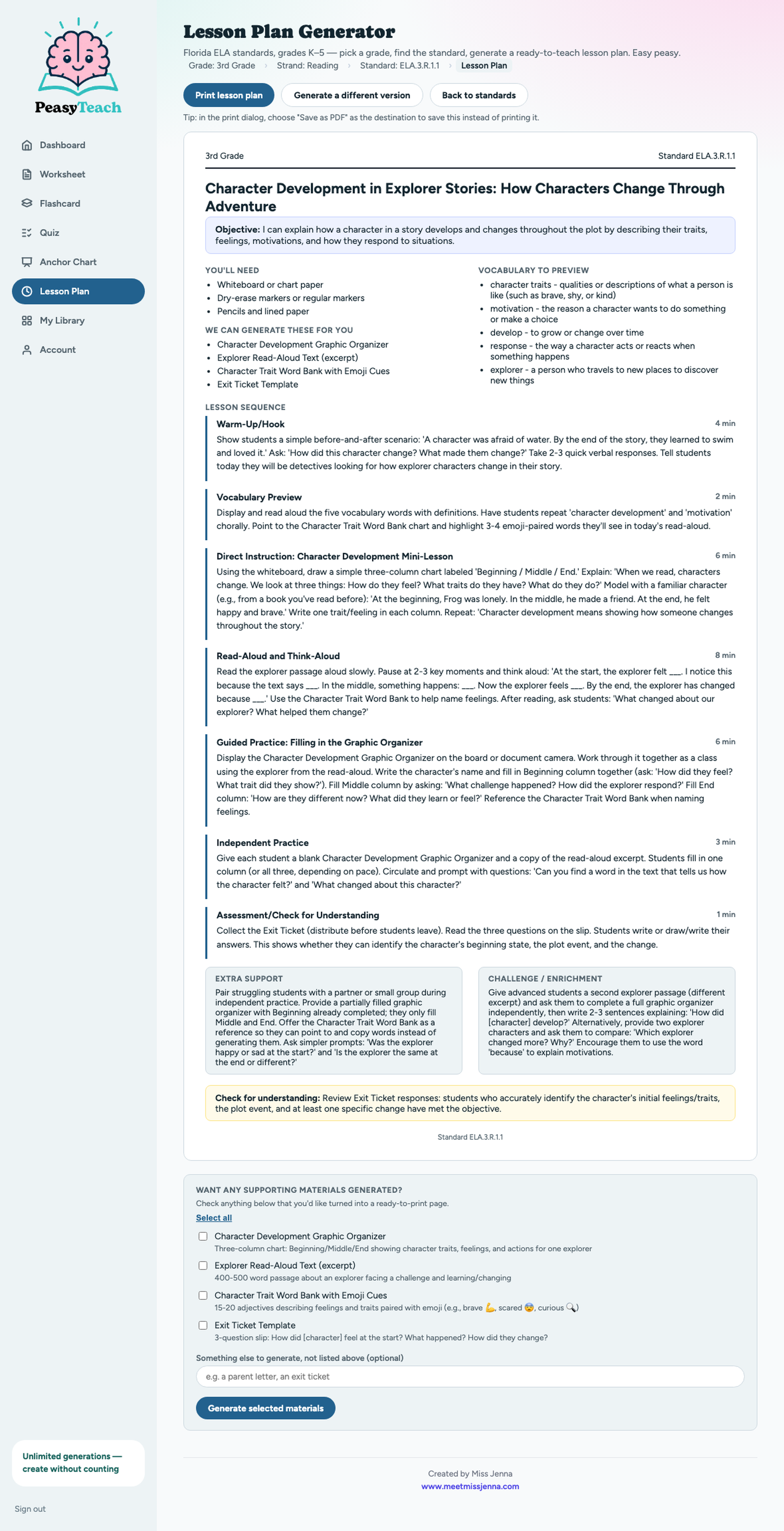 Sample lesson plan